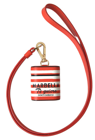 Orange stripe leather AirPods case with Dolce & Gabbana logo strap, dauphine style, featuring a sleek design and vibrant pattern.