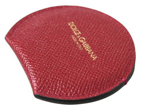 Red calfskin leather round hand mirror holder by Dolce & Gabbana with sleek, polished finish and detailed stitching.
