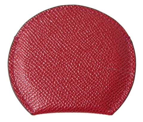 Red calfskin leather round hand mirror holder with Dolce & Gabbana branding, featuring a sleek, compact design and smooth finish.