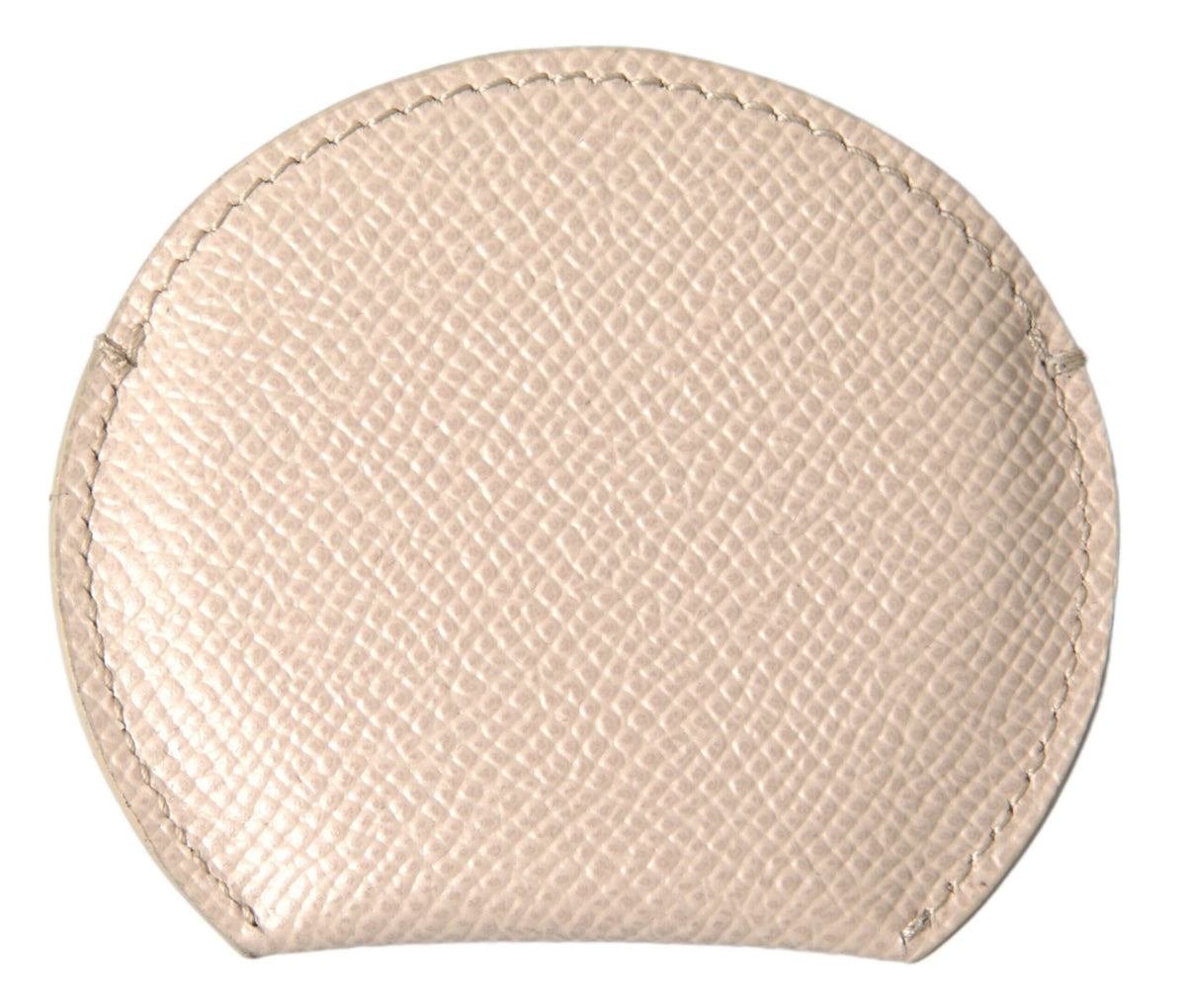 Beige calfskin leather round logo hand mirror holder by Dolce & Gabbana, with smooth leather and subtle branding details.