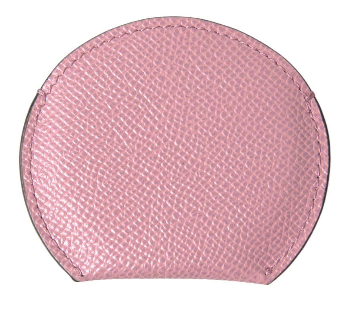 Pink calfskin leather round hand mirror holder with Dolce & Gabbana logo print, featuring a sleek, compact design.