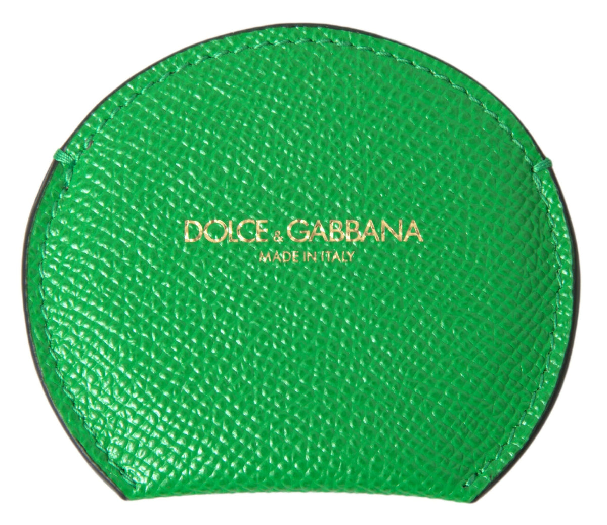 Green calfskin leather round logo hand mirror holder by Dolce & Gabbana, featuring sleek craftsmanship and elegant design.