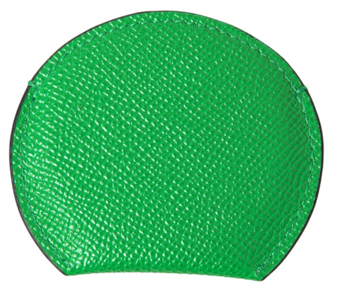 Green calfskin leather Dolce & Gabbana round logo hand mirror holder with sleek design and detailed logo embossing.