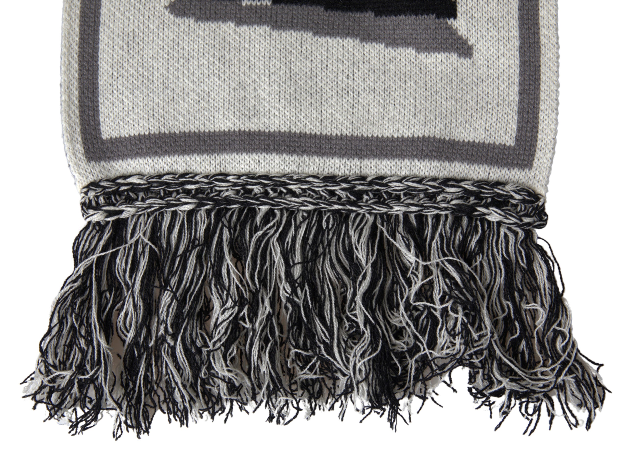 Gray cashmere knitted wrap shawl with fringe detailing by Dolce & Gabbana, featuring soft, luxurious fabric and stylish drape.