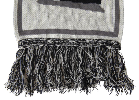 Gray cashmere knitted wrap shawl with fringe detailing by Dolce & Gabbana, featuring soft, luxurious fabric and stylish drape.