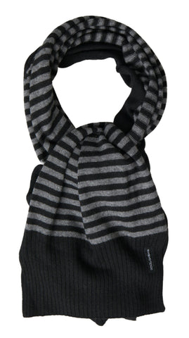 Black and gray striped wool neck wrap shawl by Dolce & Gabbana, featuring soft texture and stylish design.