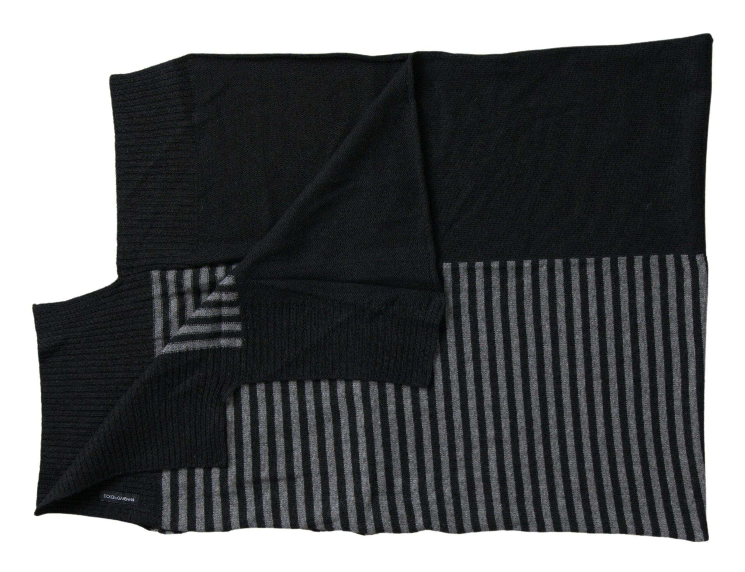 Black and gray striped wool neck wrap shawl from Dolce & Gabbana, featuring soft fabric and stylish design.
