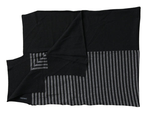 Black and gray striped wool neck wrap shawl from Dolce & Gabbana, featuring soft fabric and stylish design.