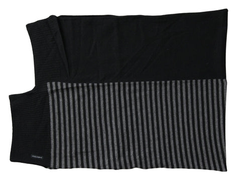 Black and gray stripe wool neck wrap shawl by Dolce & Gabbana draped over a neutral background.