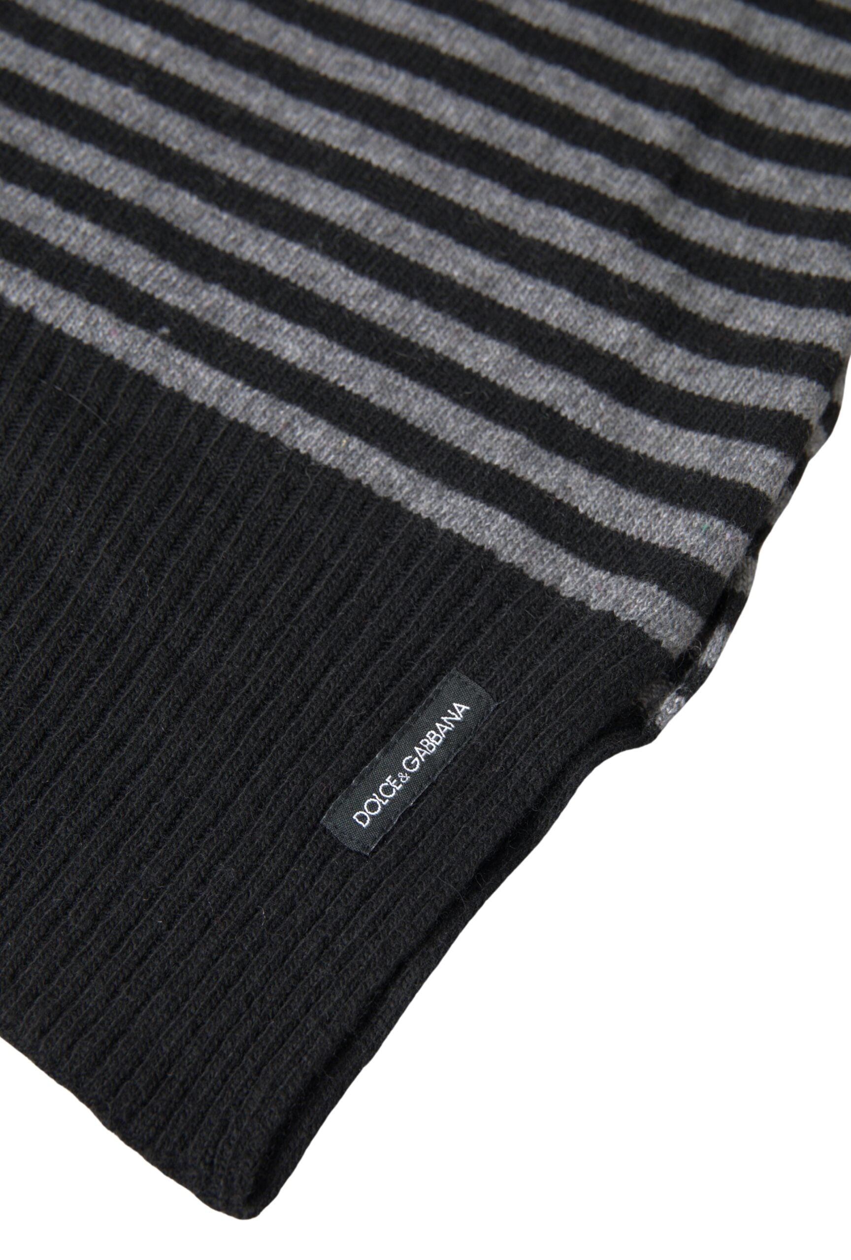 Black and gray striped wool neck wrap shawl by Dolce & Gabbana, showcasing a soft, cozy fabric with stylish stripe pattern.