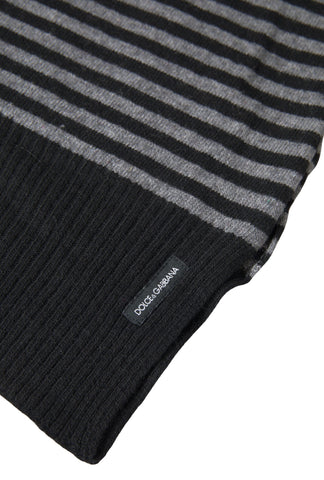 Black and gray striped wool neck wrap shawl by Dolce & Gabbana, showcasing a soft, cozy fabric with stylish stripe pattern.
