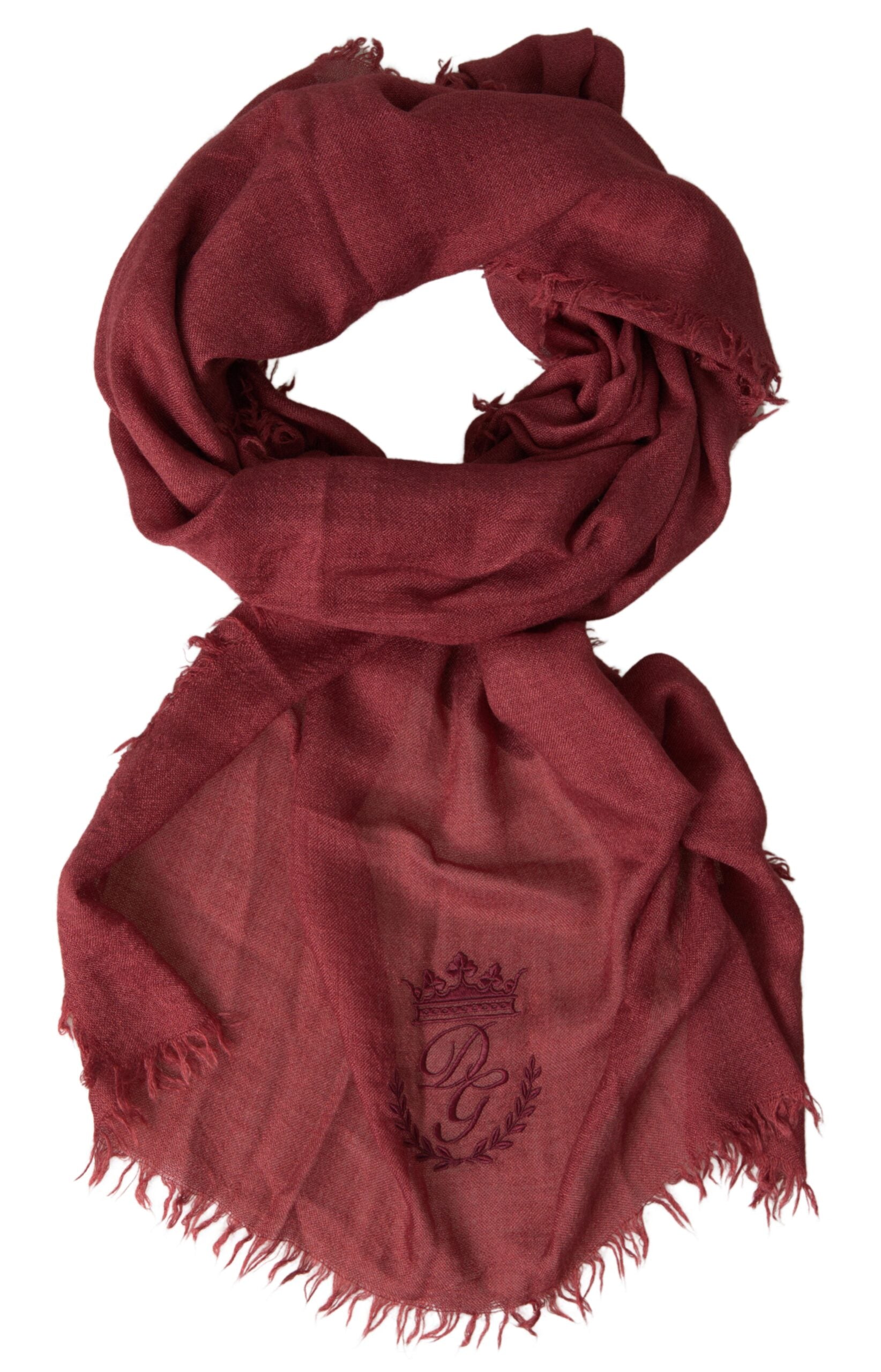 Maroon cashmere knit wrap shawl with fringe detail from Dolce & Gabbana, styled as a cozy and elegant accessory.