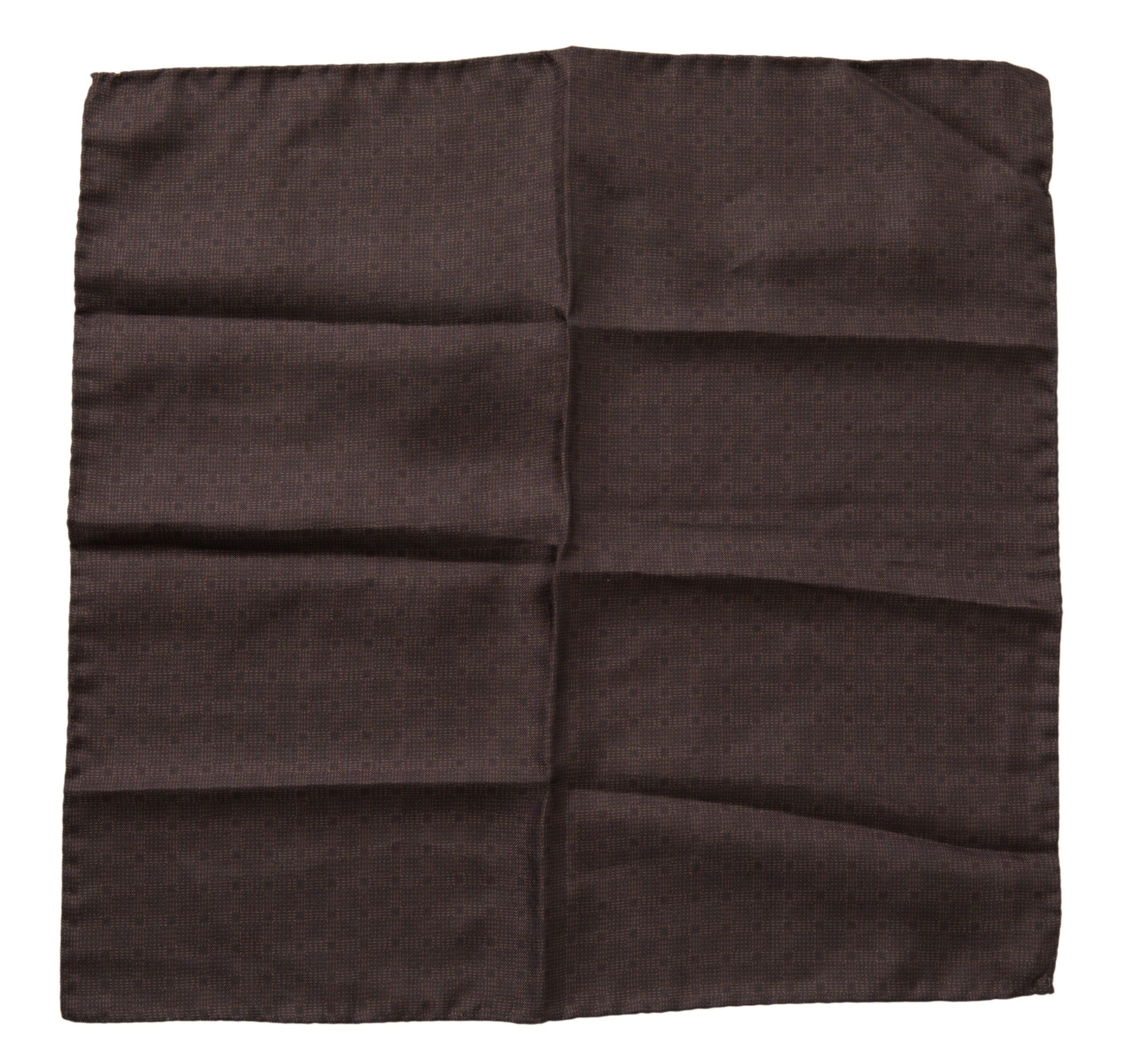 Brown patterned silk square handkerchief scarf by Dolce & Gabbana with floral and geometric designs on smooth fabric.