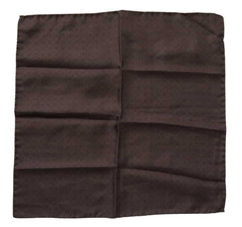 Brown patterned silk square handkerchief scarf by Dolce & Gabbana with floral and geometric designs on smooth fabric.