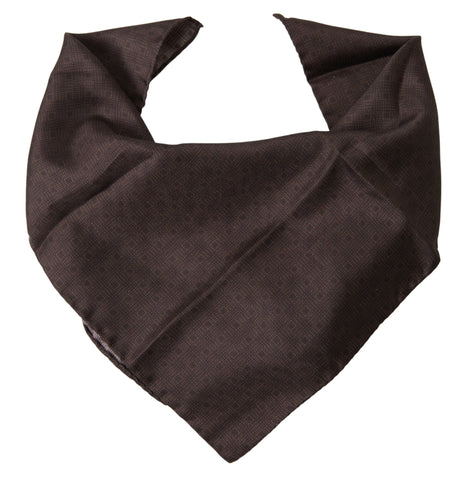 Brown patterned silk square handkerchief scarf by Dolce & Gabbana with intricate design and smooth texture.