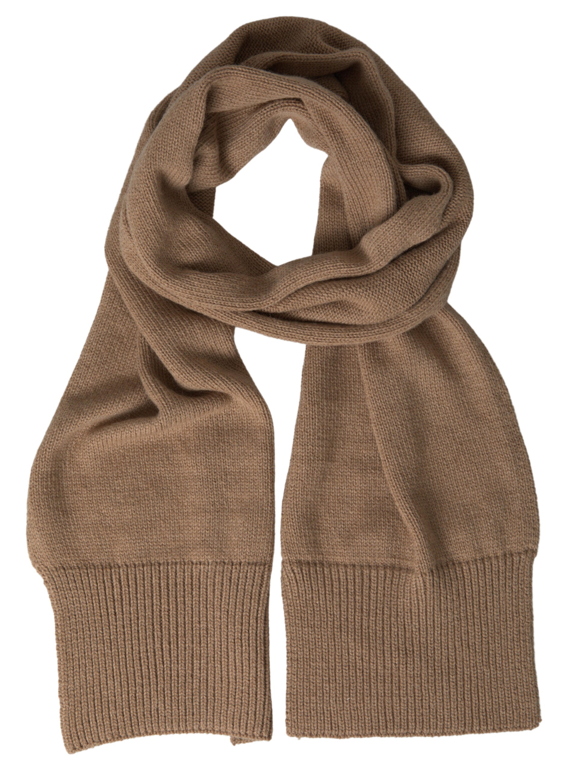 Brown knitted camel wrap shawl scarf by Dolce & Gabbana, featuring cozy, textured knit fabric and elegant drape.