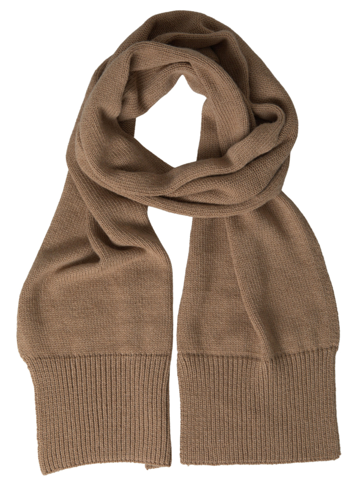 Brown knitted camel wrap shawl scarf by Dolce & Gabbana, featuring cozy, textured knit fabric and elegant drape.