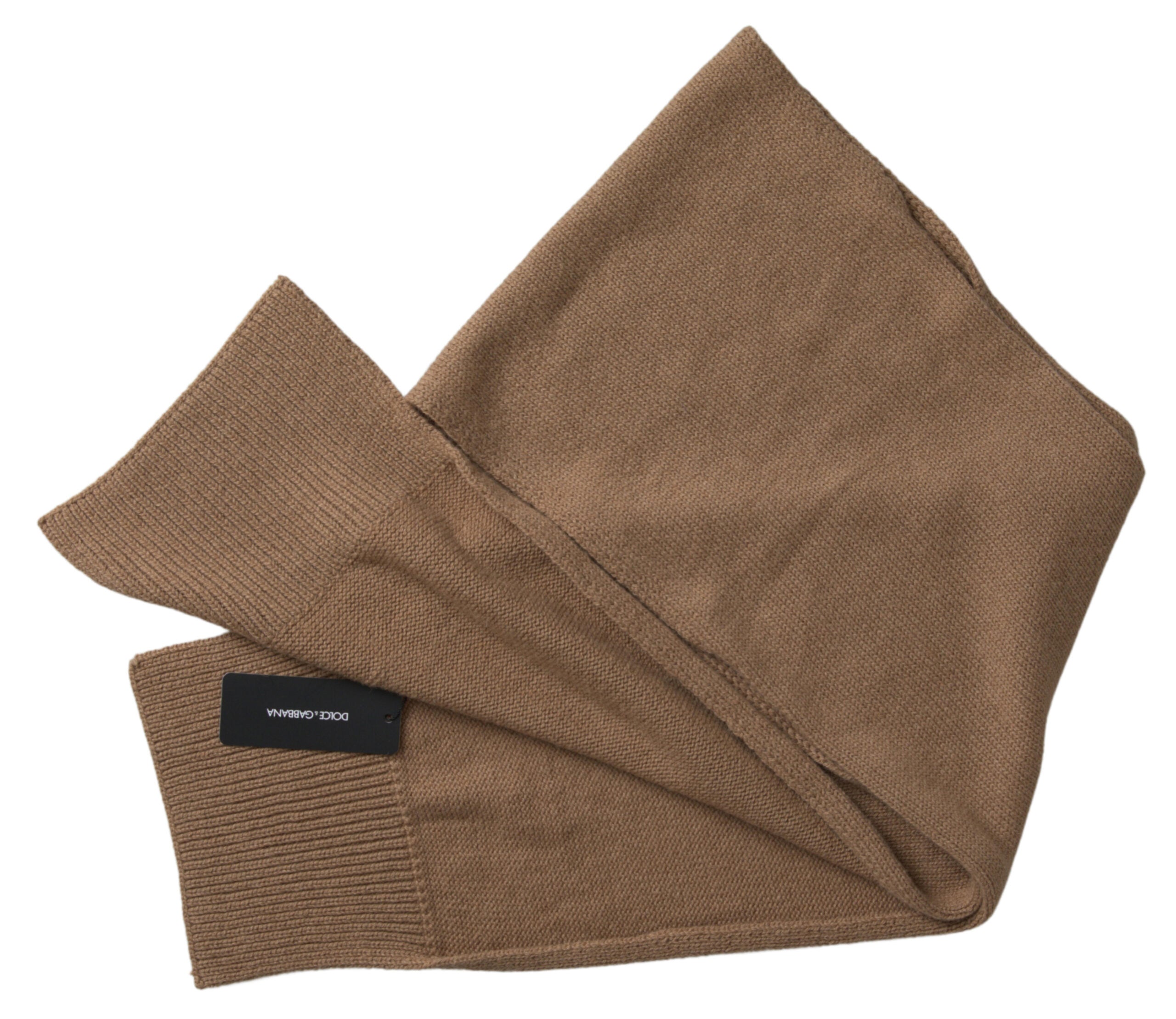 Brown knitted camel wrap shawl foulard scarf by Dolce & Gabbana, featuring soft texture and cozy design for stylish warmth.