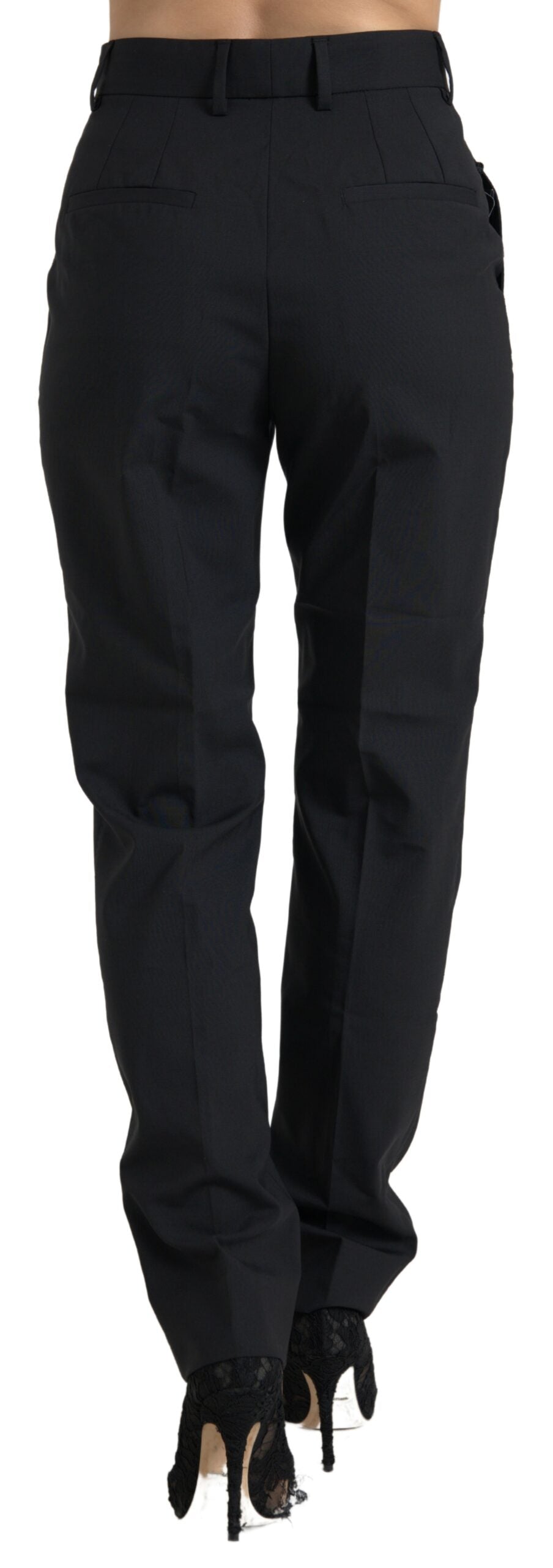 Black wool high waist tapered pants by Dolce & Gabbana, showcasing a tailored fit and sleek design.