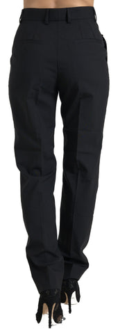 Black wool high waist tapered pants by Dolce & Gabbana, showcasing a tailored fit and sleek design.