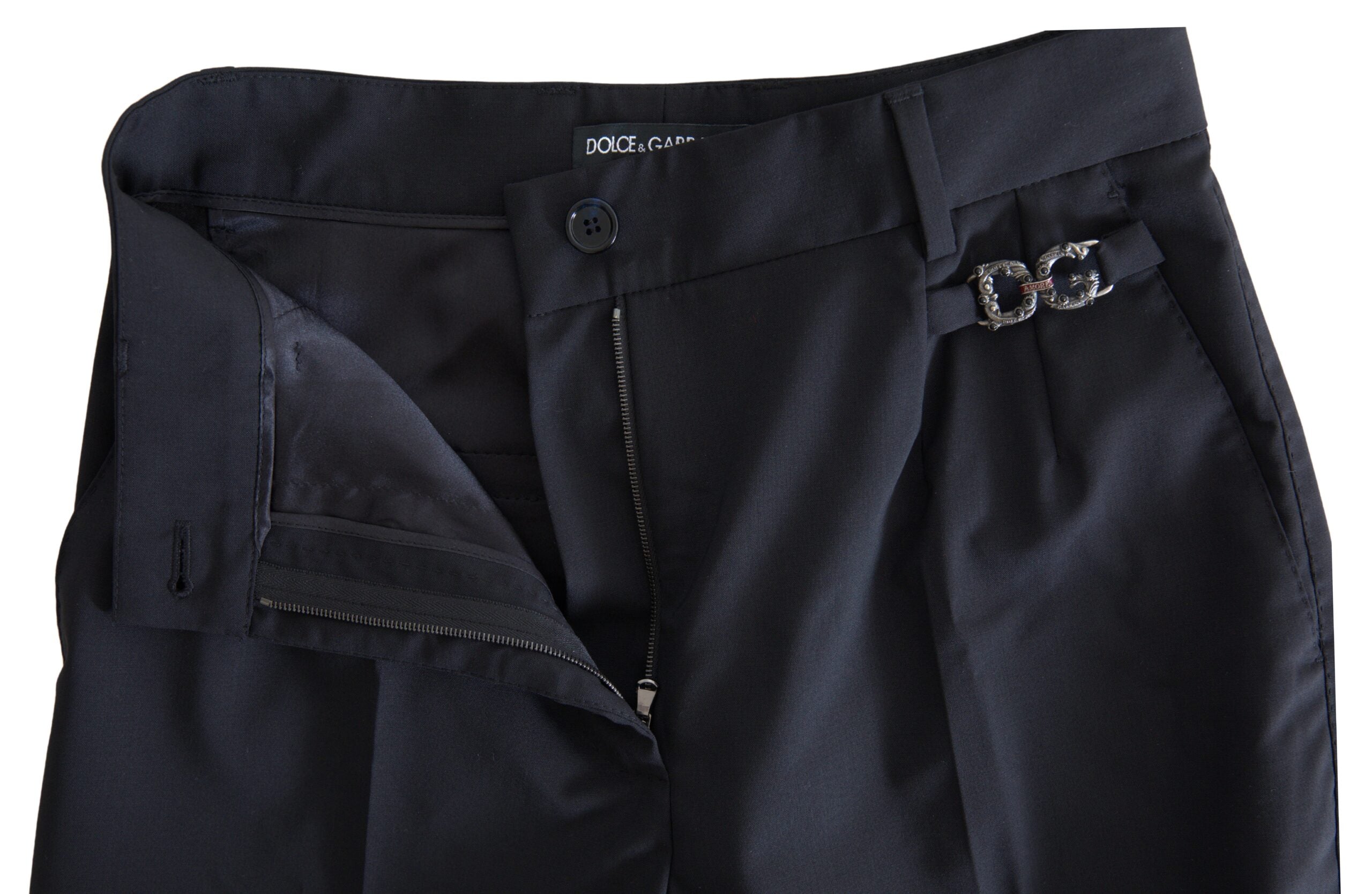 Black wool high waist tapered pants by Dolce & Gabbana, featuring a sleek fit and tailored design.