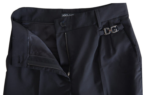 Black wool high waist tapered pants by Dolce & Gabbana, featuring a sleek fit and tailored design.