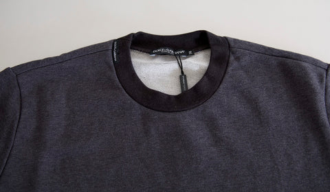 Dark gray cotton crew neck pullover sweater by Dolce & Gabbana, showing a close-up of the knit fabric and classic fit.