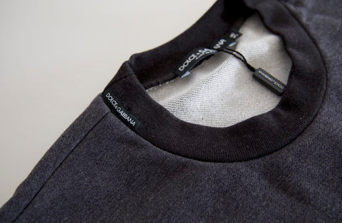 Dark gray cotton crew neck pullover sweater by Dolce & Gabbana, featuring a classic fit and smooth texture.