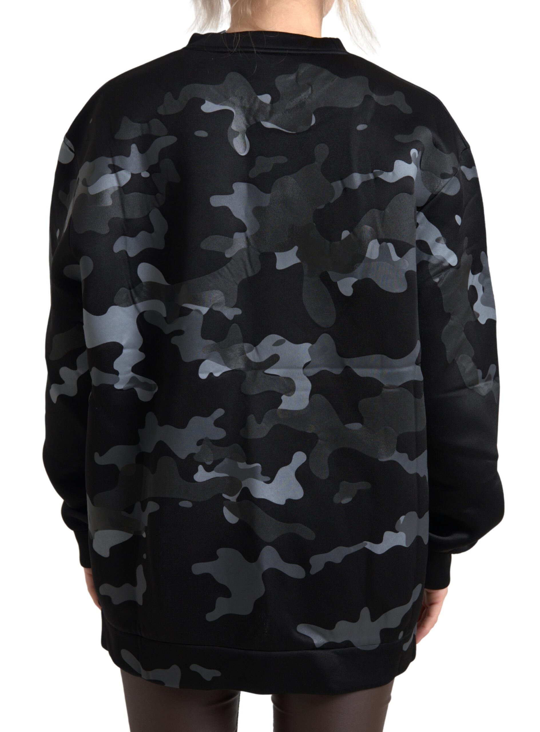 Black camouflage round neck sweatshirt by Dolce & Gabbana, showing a cozy, stylish sweater with a camouflage pattern and ribbed collar.
