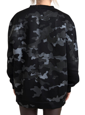 Black camouflage round neck sweatshirt by Dolce & Gabbana, showing a cozy, stylish sweater with a camouflage pattern and ribbed collar.