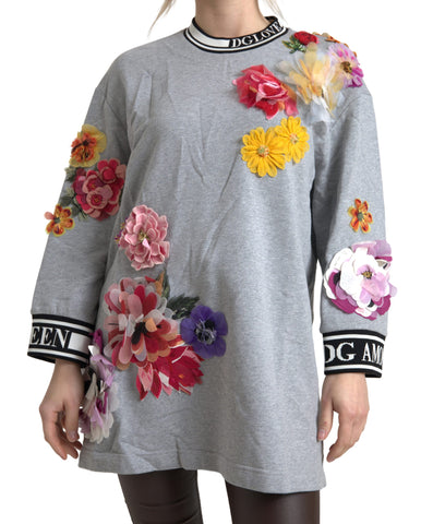 Gray DG Amore Queen floral pullover sweater by Dolce & Gabbana featuring a floral pattern and cozy knit fabric.