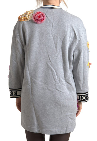 Gray Dolce & Gabbana Amore Queen floral pullover sweater with floral pattern and cozy knit texture.
