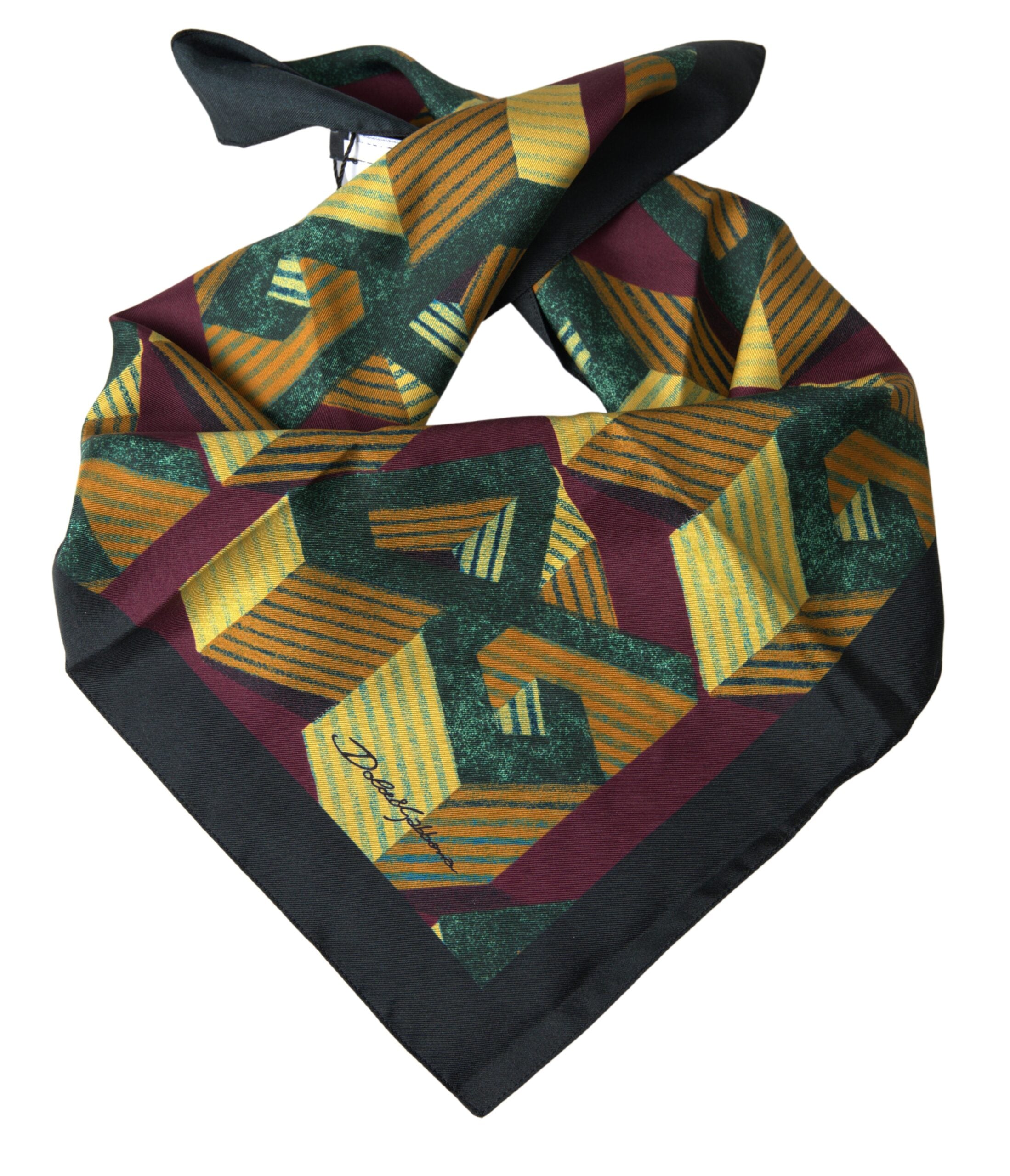 Multicolor printed square handkerchief scarf by Dolce & Gabbana featuring vibrant floral and geometric patterns.