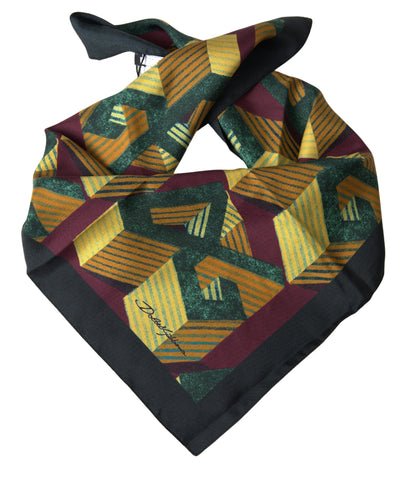 Multicolor printed square handkerchief scarf by Dolce & Gabbana featuring vibrant floral and geometric patterns.