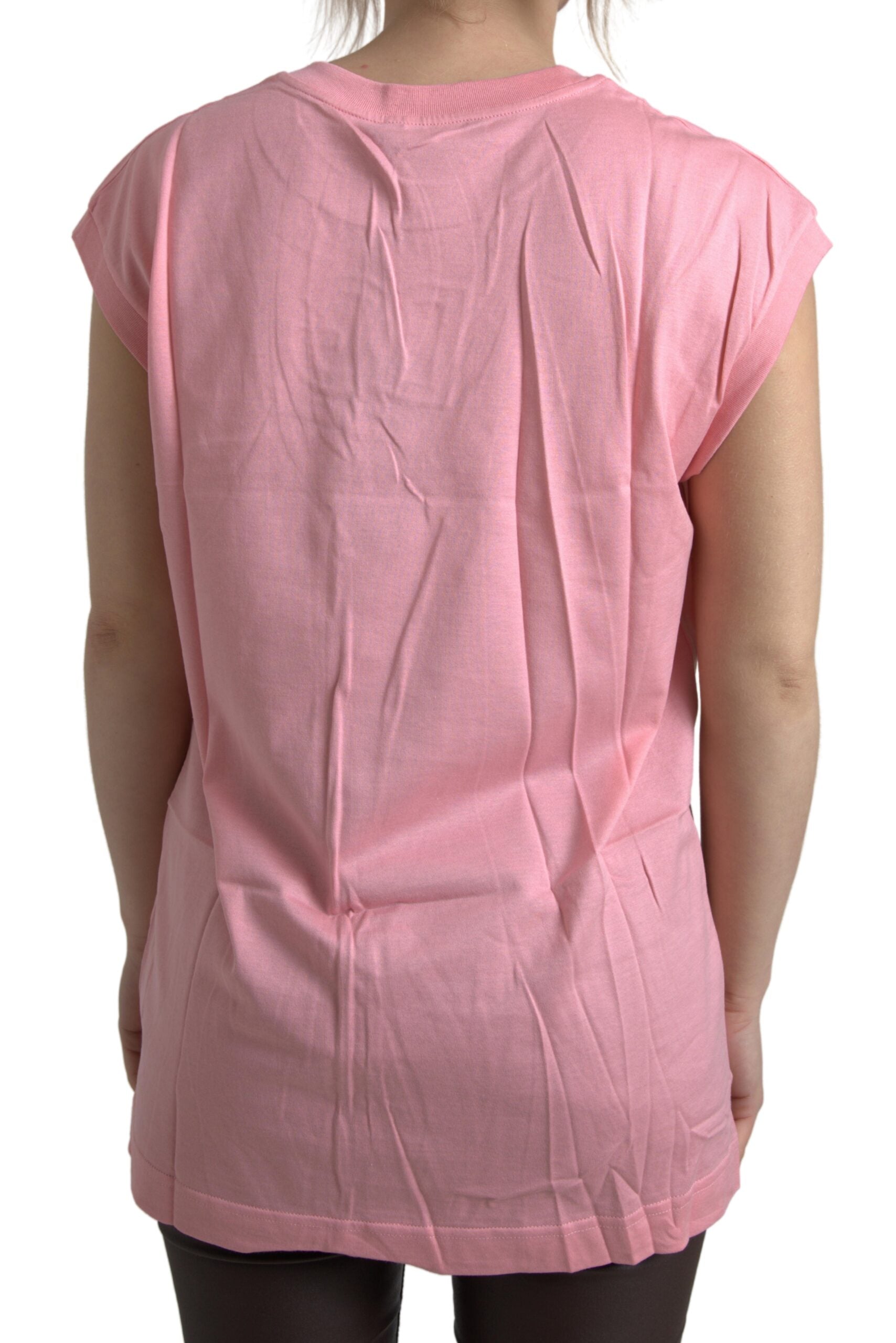 Pink cotton Dolce & Gabbana logo crew neck tank T-shirt with sleeveless design and casual fit.