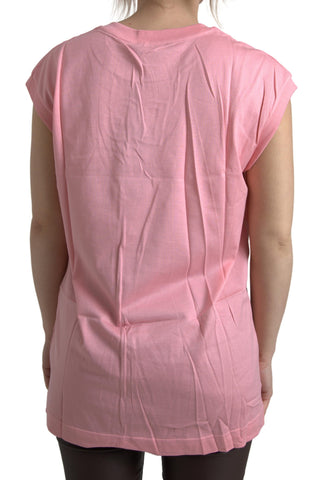 Pink cotton Dolce & Gabbana logo crew neck tank T-shirt with sleeveless design and casual fit.