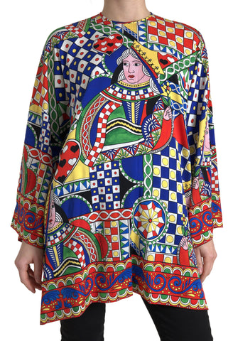 Multicolor printed long sleeve blouse top by Dolce & Gabbana with floral patterns and elegant design.