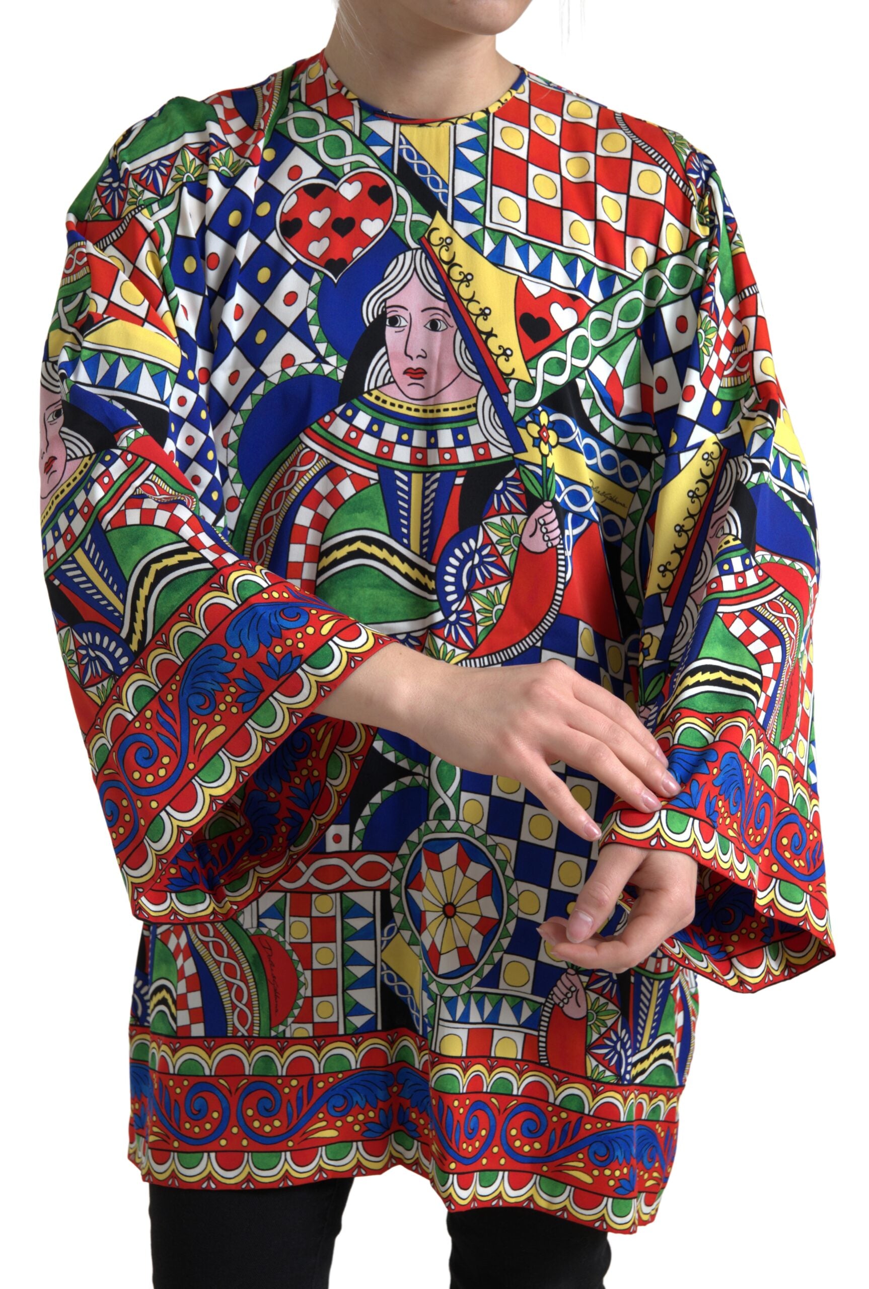 Multicolor printed long-sleeve blouse top by Dolce & Gabbana, featuring vibrant patterns and a stylish fit.