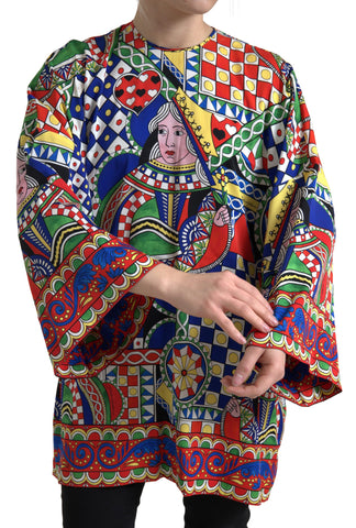 Multicolor printed long-sleeve blouse top by Dolce & Gabbana, featuring vibrant patterns and a stylish fit.