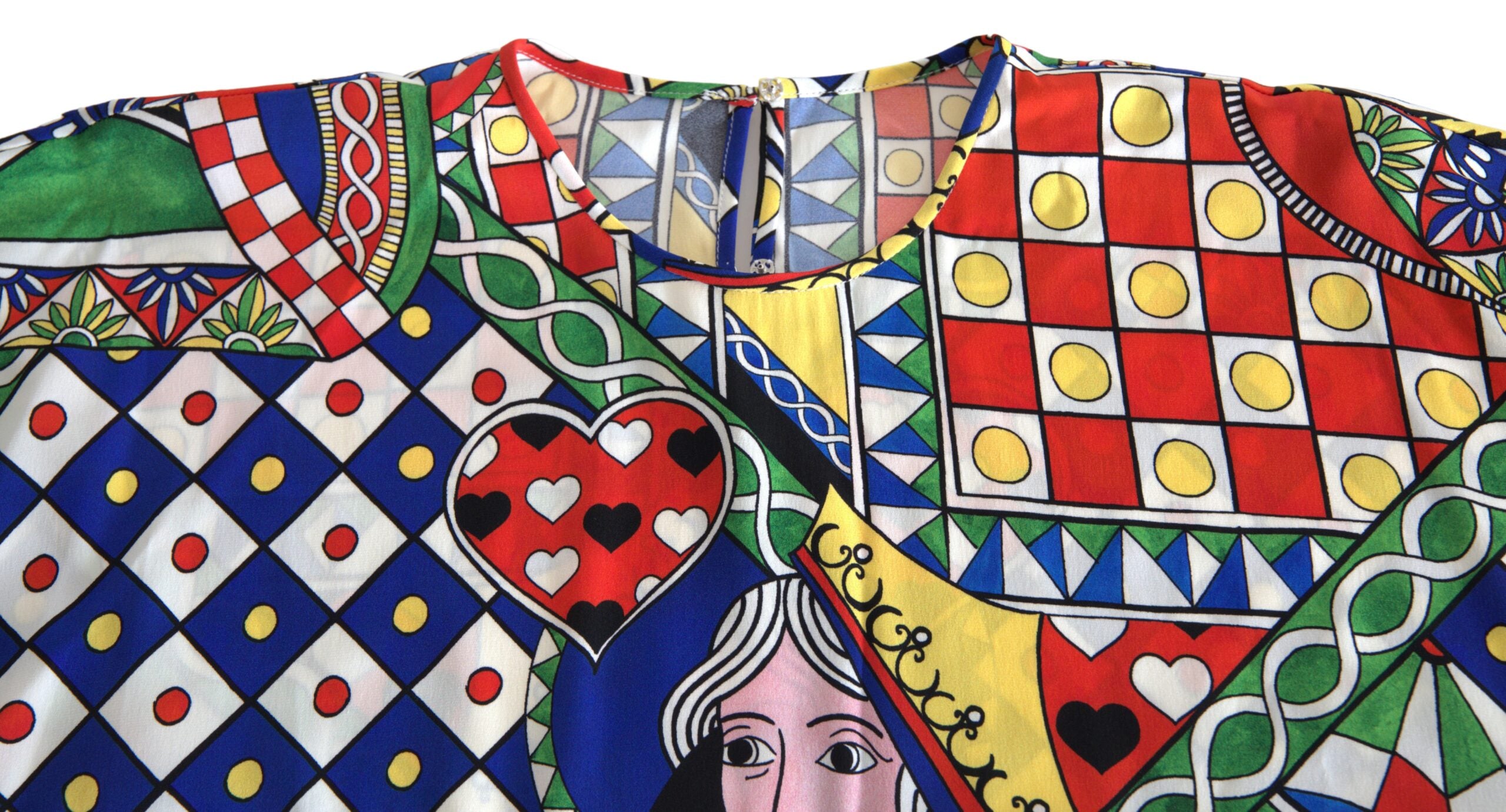 Multicolor printed long sleeve blouse top by Dolce & Gabbana, featuring vibrant patterns and elegant fabric.