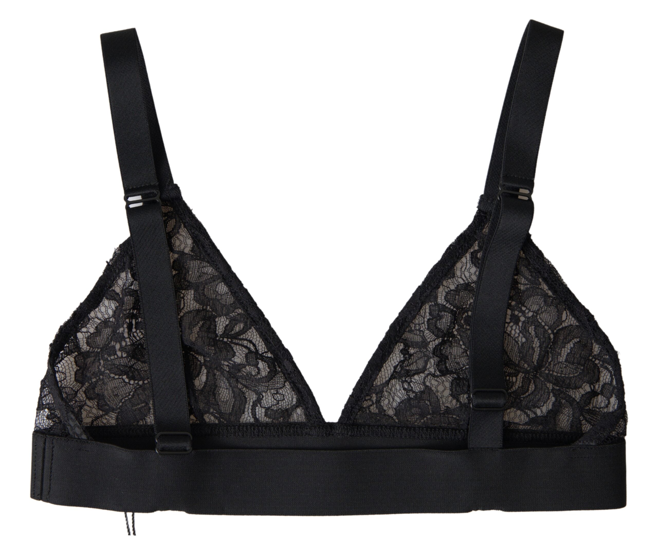 Black floral lace nylon stretch bra underwear by Dolce & Gabbana featuring intricate lace details and smooth fabric.