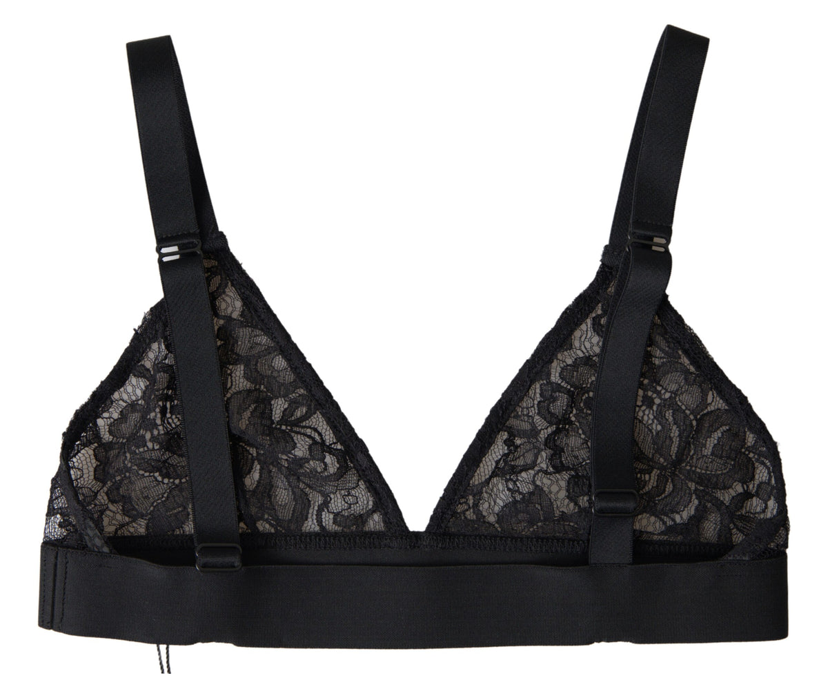 Black floral lace nylon stretch bra underwear by Dolce & Gabbana featuring intricate lace details and smooth fabric.