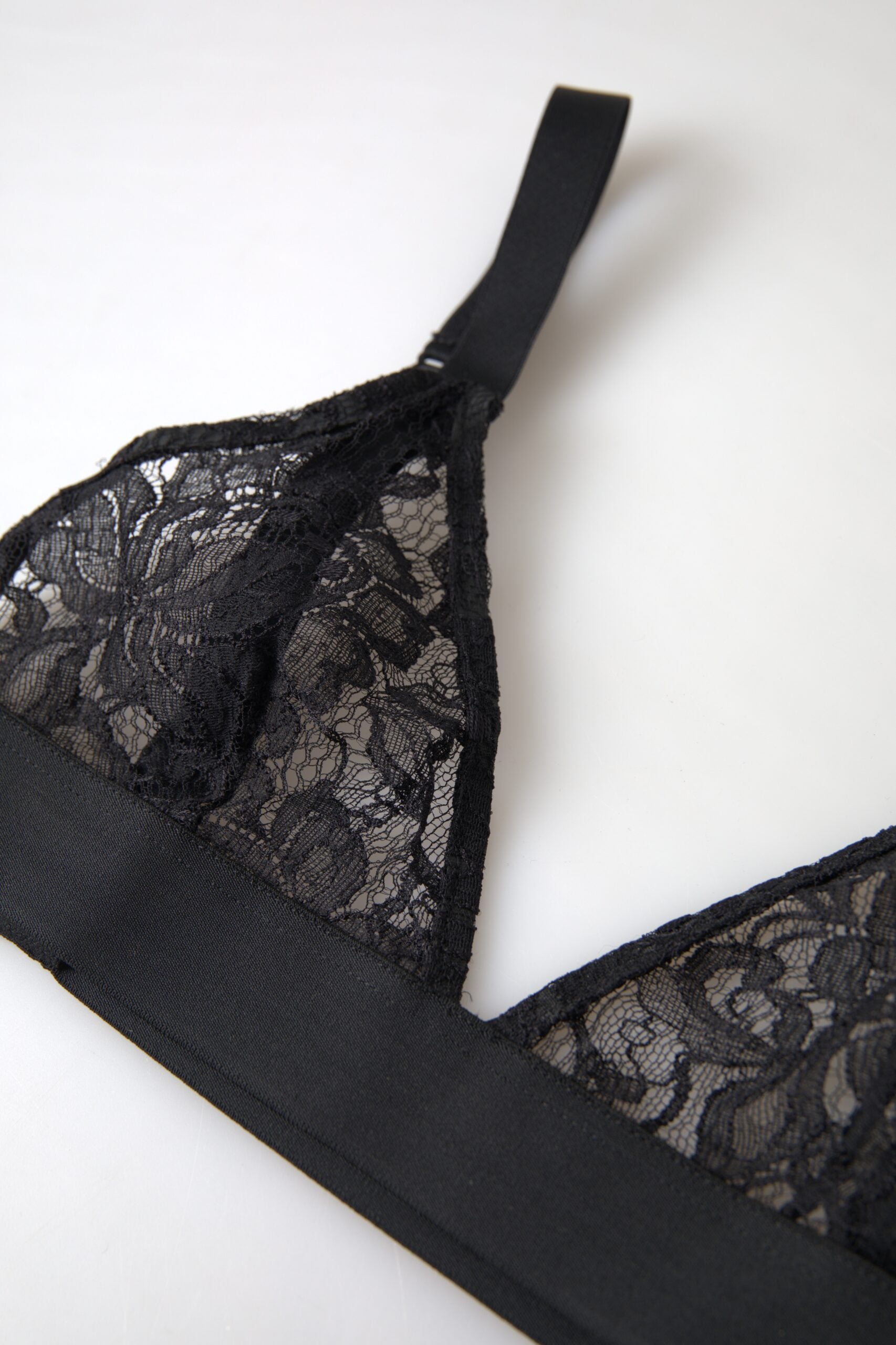 Black floral lace nylon stretch bra underwear from Dolce & Gabbana featuring intricate lace details and smooth fit.