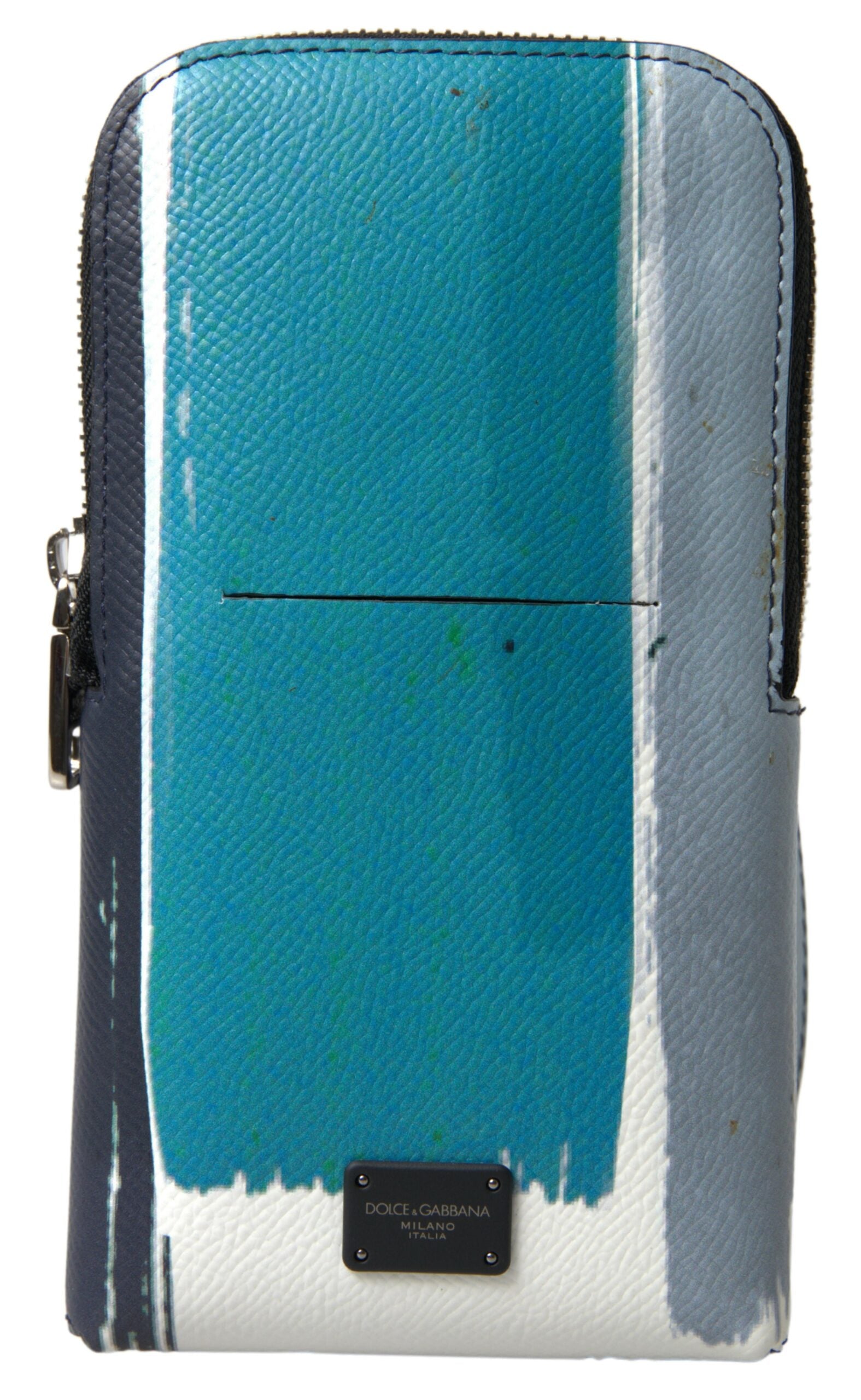 Blue leather Dolce & Gabbana unisex crossbody purse with phone pocket and sling strap, stylish and compact for everyday use.