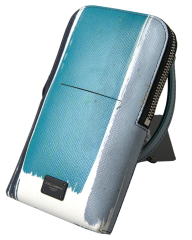 Blue leather Dolce & Gabbana crossbody sling purse with phone pocket, unisex design, stylish and compact for everyday use.