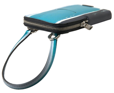 Blue leather Dolce & Gabbana crossbody sling purse with phone pocket, unisex design, stylish and compact accessory.