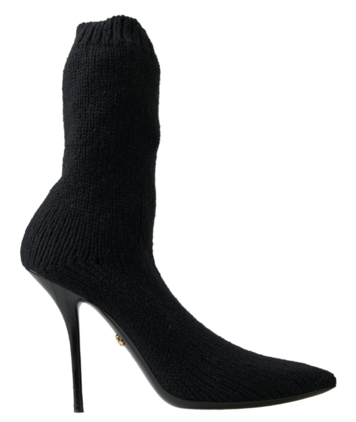 Black stiletto heel mid-calf women's boot shoes by Dolce & Gabbana, featuring sleek design and pointed toe.