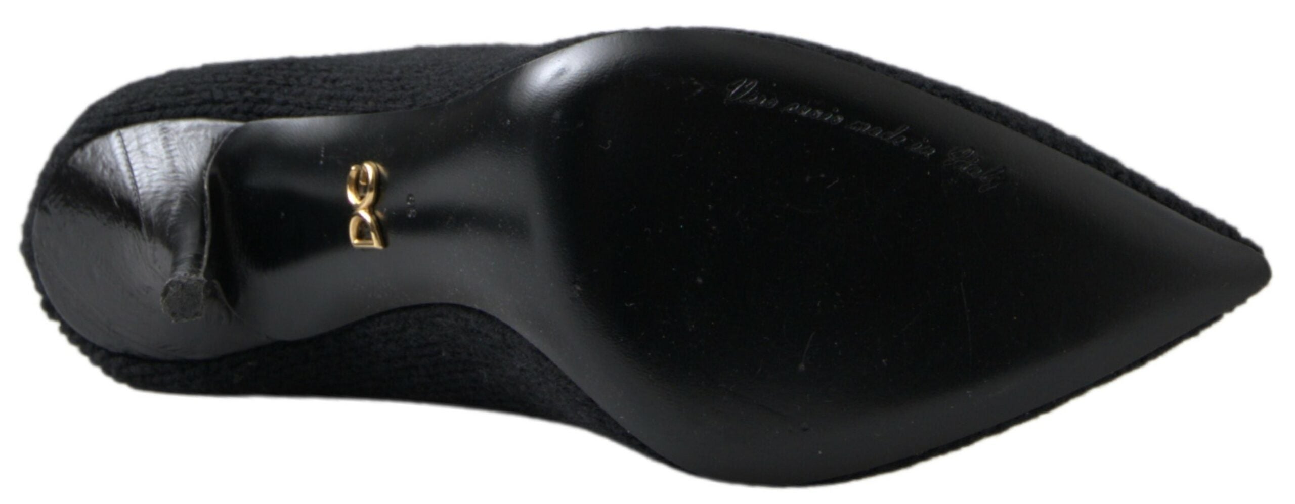 Black stiletto heel mid-calf women boot shoes by Dolce & Gabbana, featuring sleek design and pointed toe silhouette.