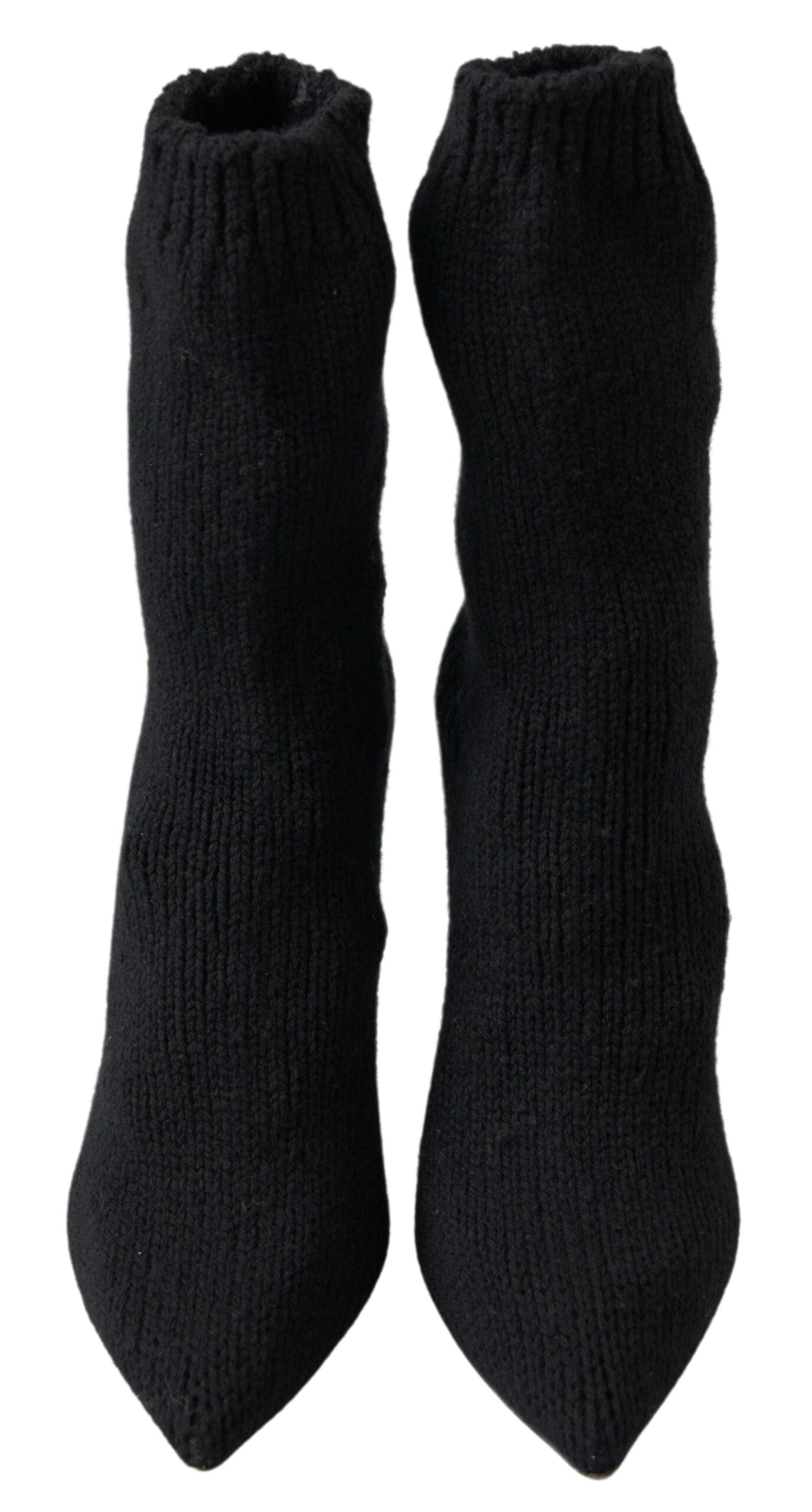 Black stiletto heel mid-calf women’s boot by Dolce & Gabbana, featuring sleek design and pointed toe.