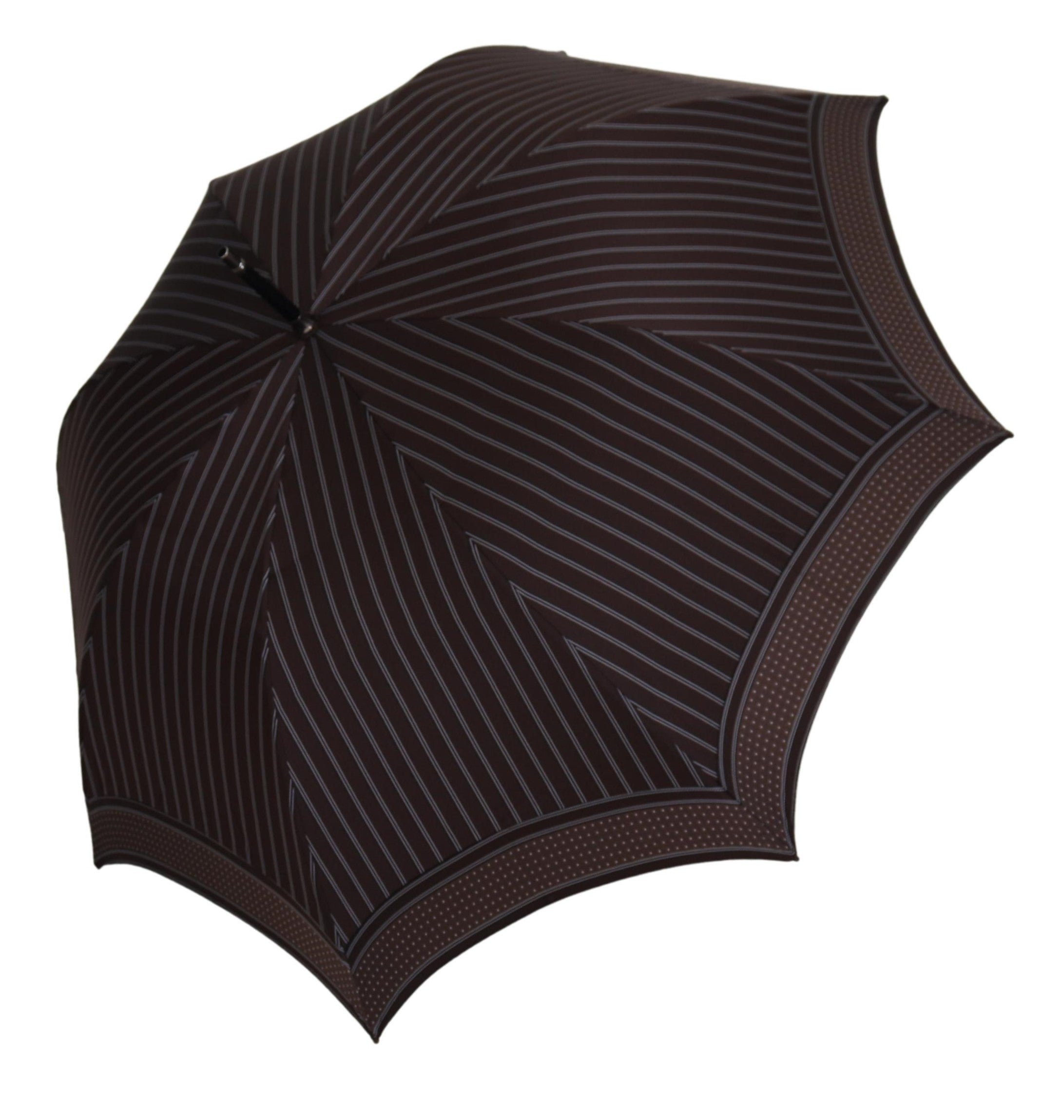 Brown striped leather handle collapsible umbrella by Dolce & Gabbana with a compact, stylish design and sturdy frame.